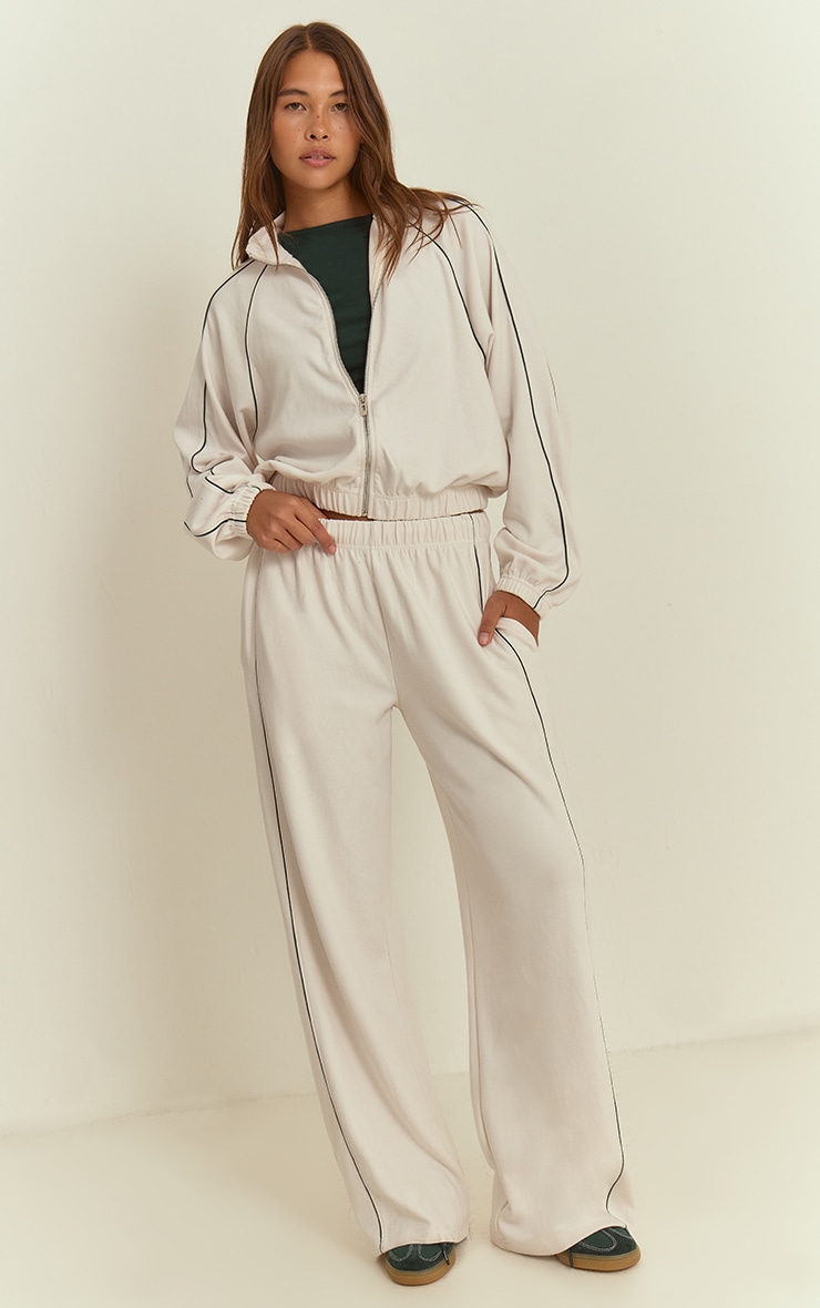 Cream Interlock Contrast Piping Bomber Sweatshirt image 3