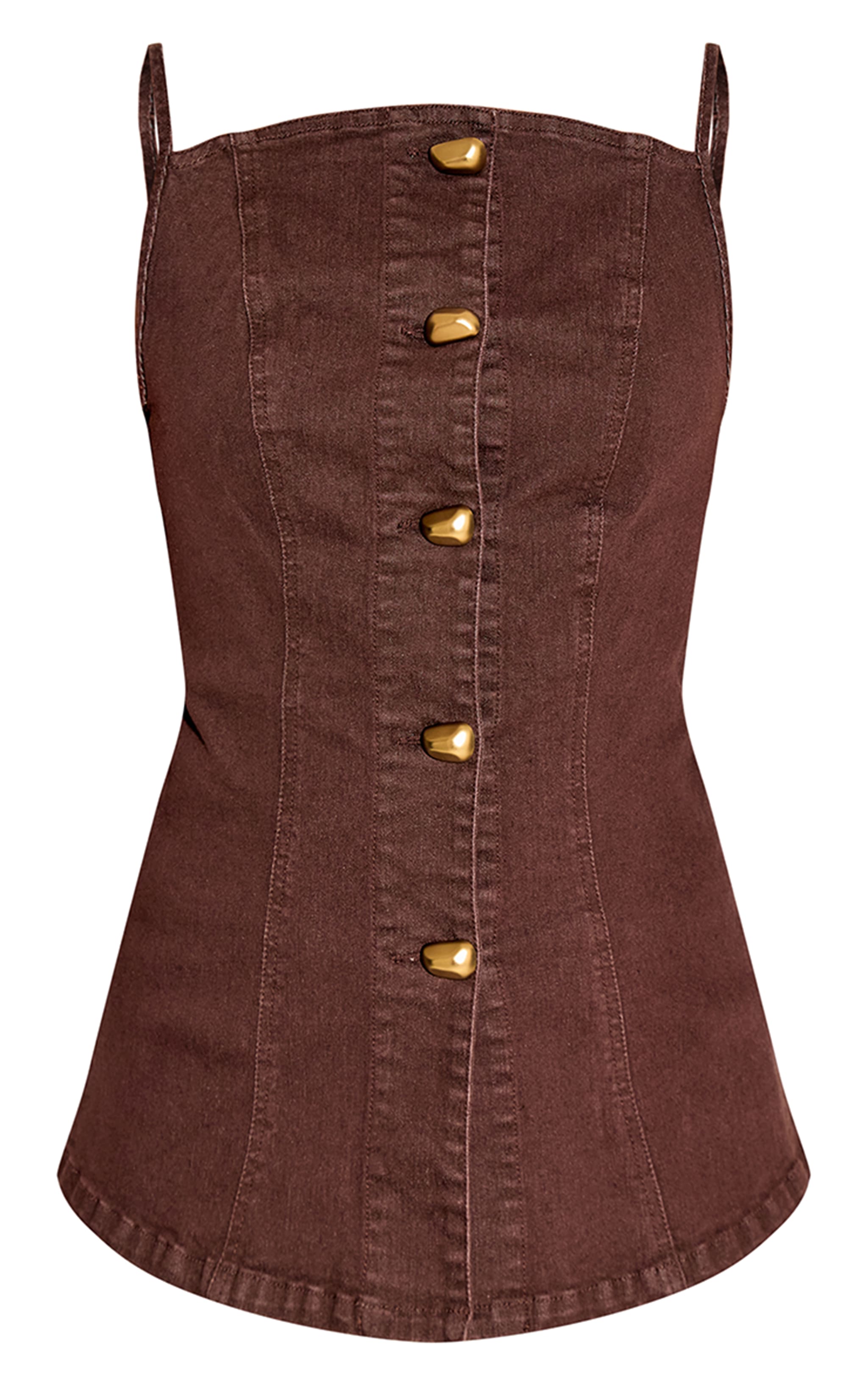 Top débardeur en jean chocolat à boutons dorés et lisérés surjetés image 5