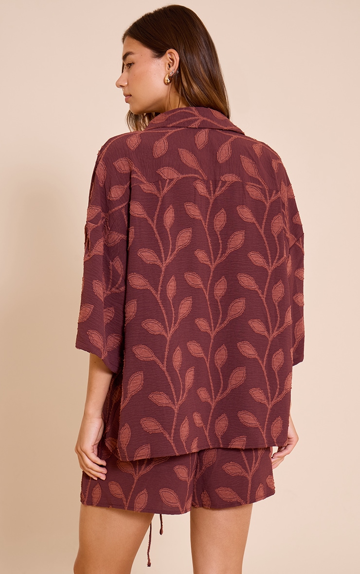 Plum Embroidered Floral Oversized Short Sleeve Shirt image 2