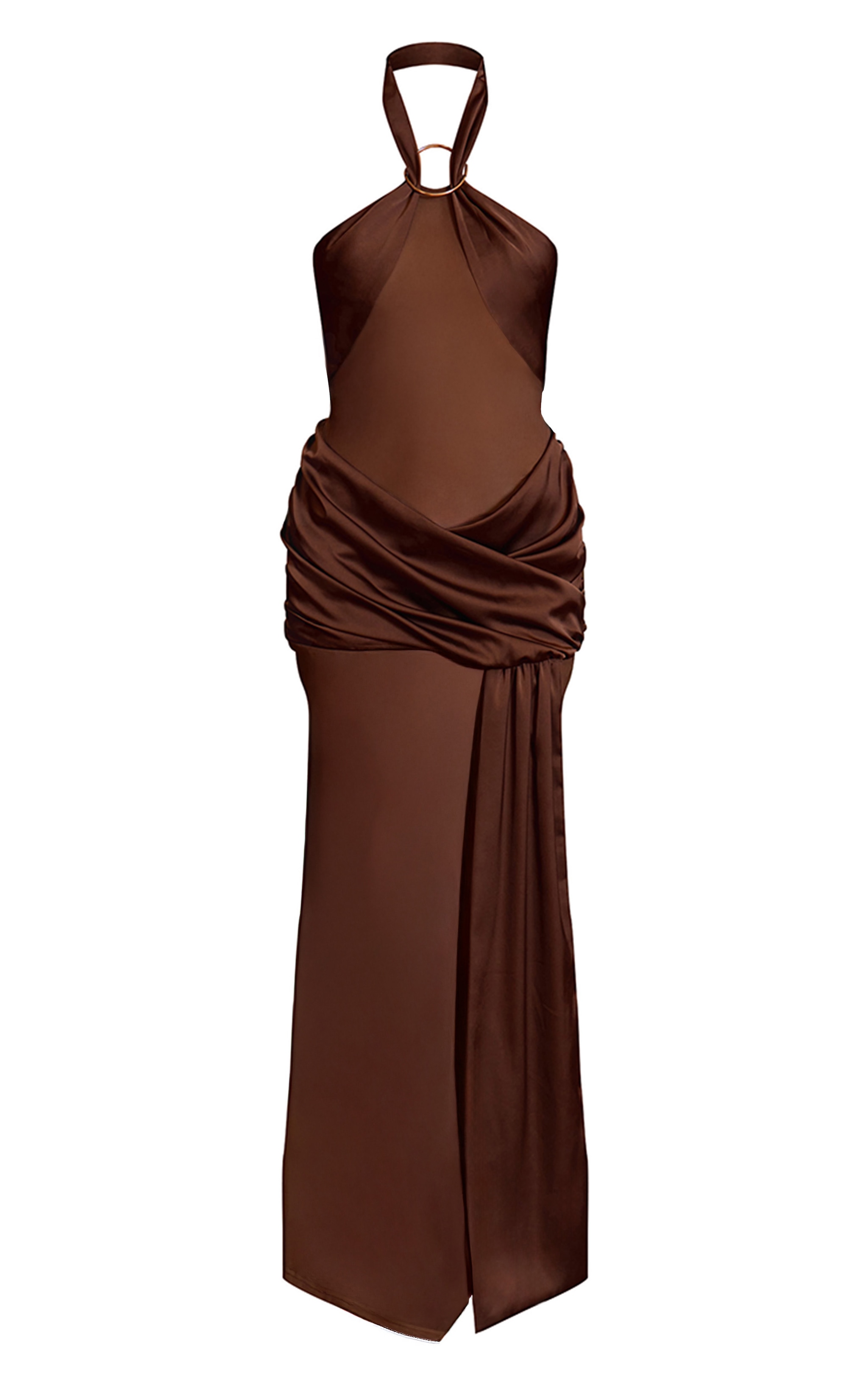 Light Brown Satin Panel Sheer Mesh Maxi Dress image 6