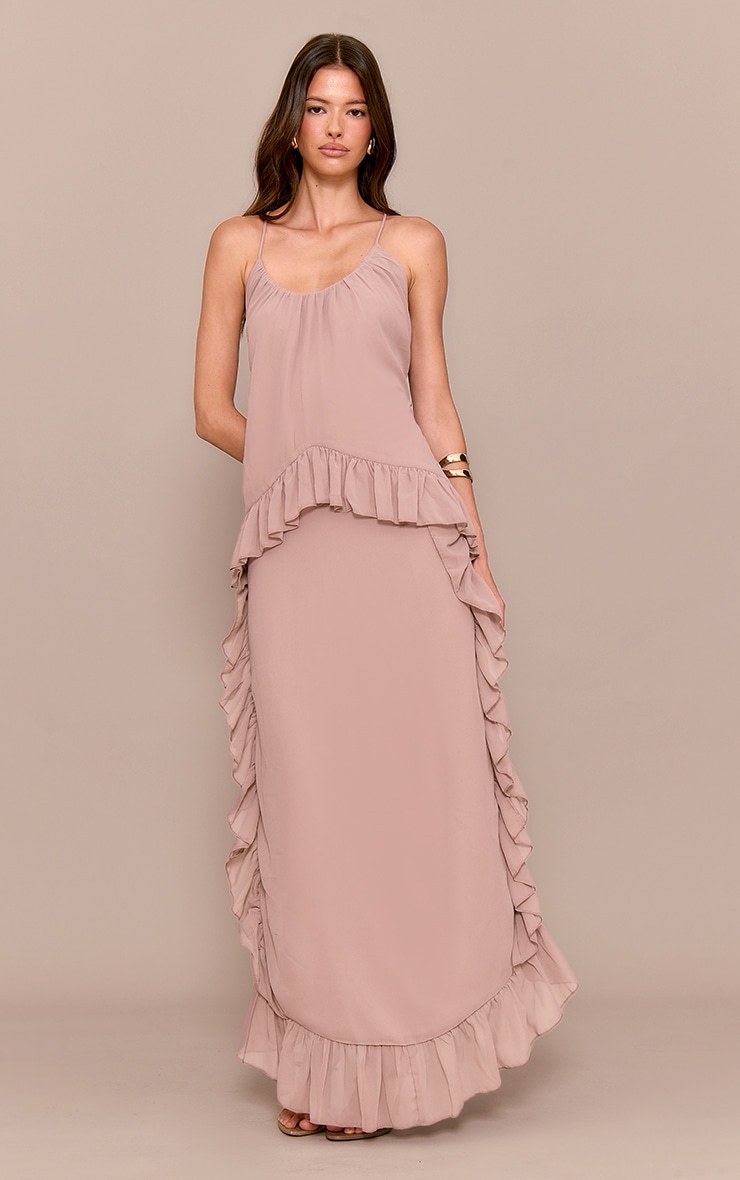 Taupe Chiffon Frill Cami Maxi Dress image 3