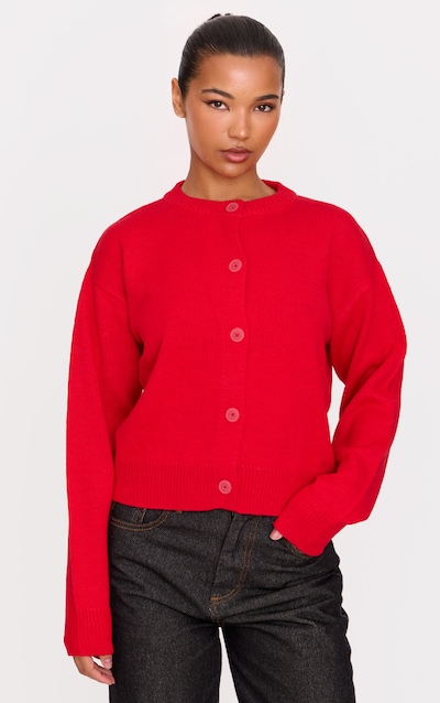 Cardigan en maille tricot douce rouge cerise à boutons