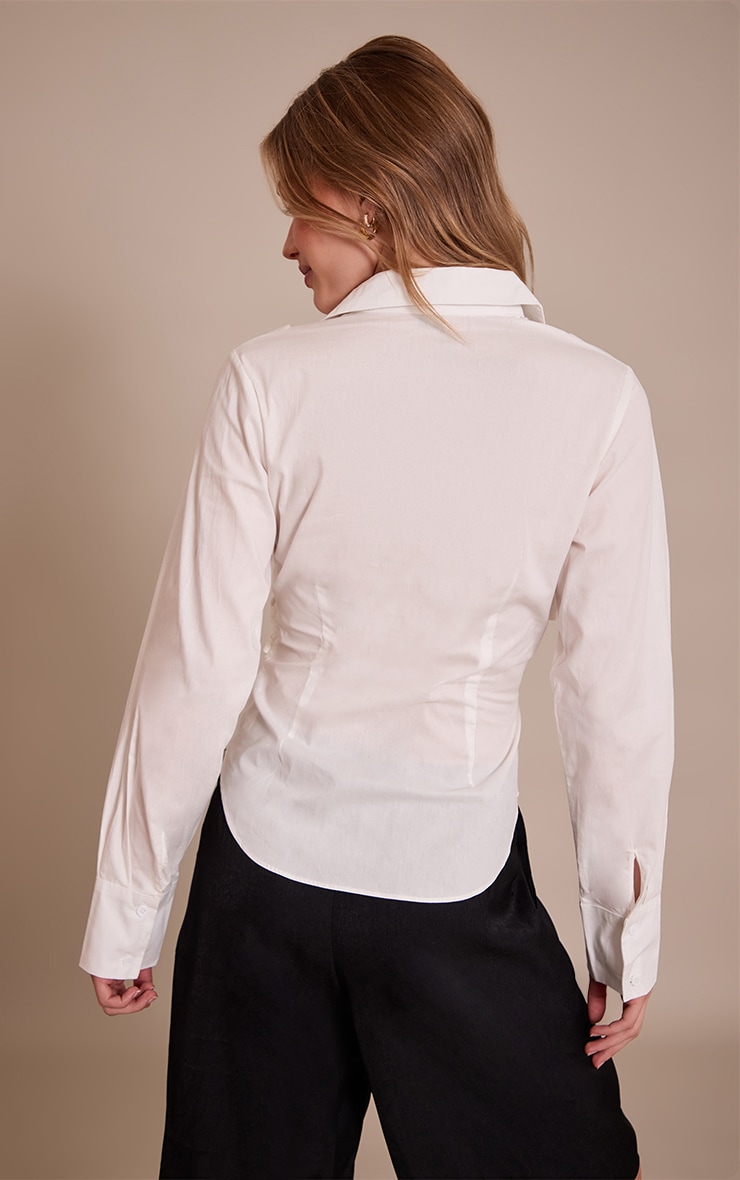 White Cotton Wrap Detail Longline Shirt image 2