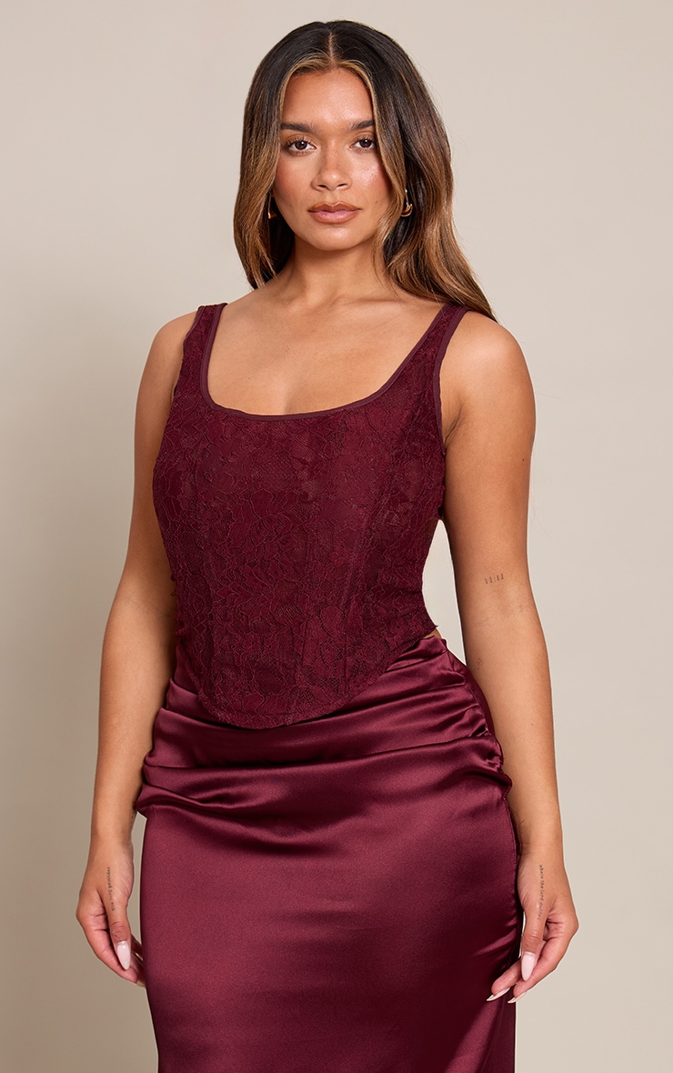 Shape Plum Lace Square Neck Longline Corset Top image 1