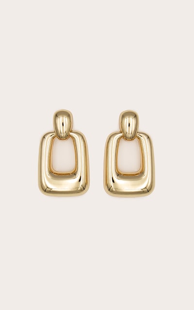 Gold Chunky Rectangle Cut Out Statement Earrings