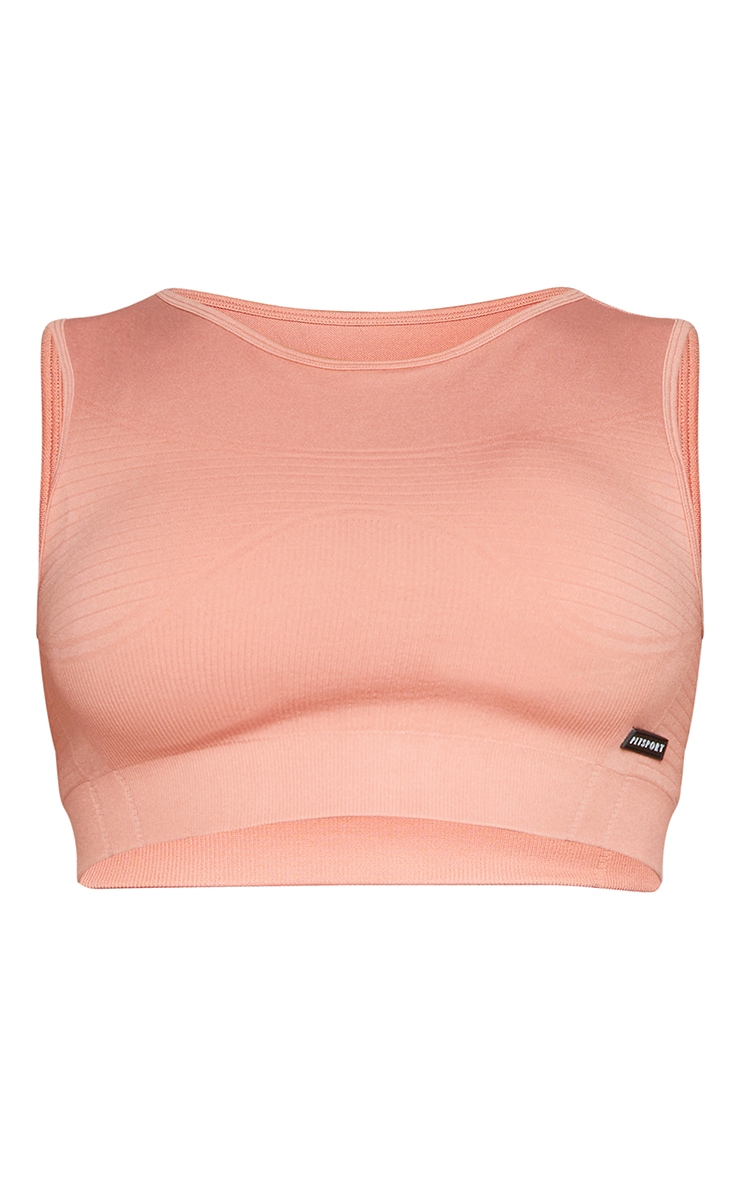 Plus Pink Seamless Rib Hem High Neck Cropped Sports Top image 5