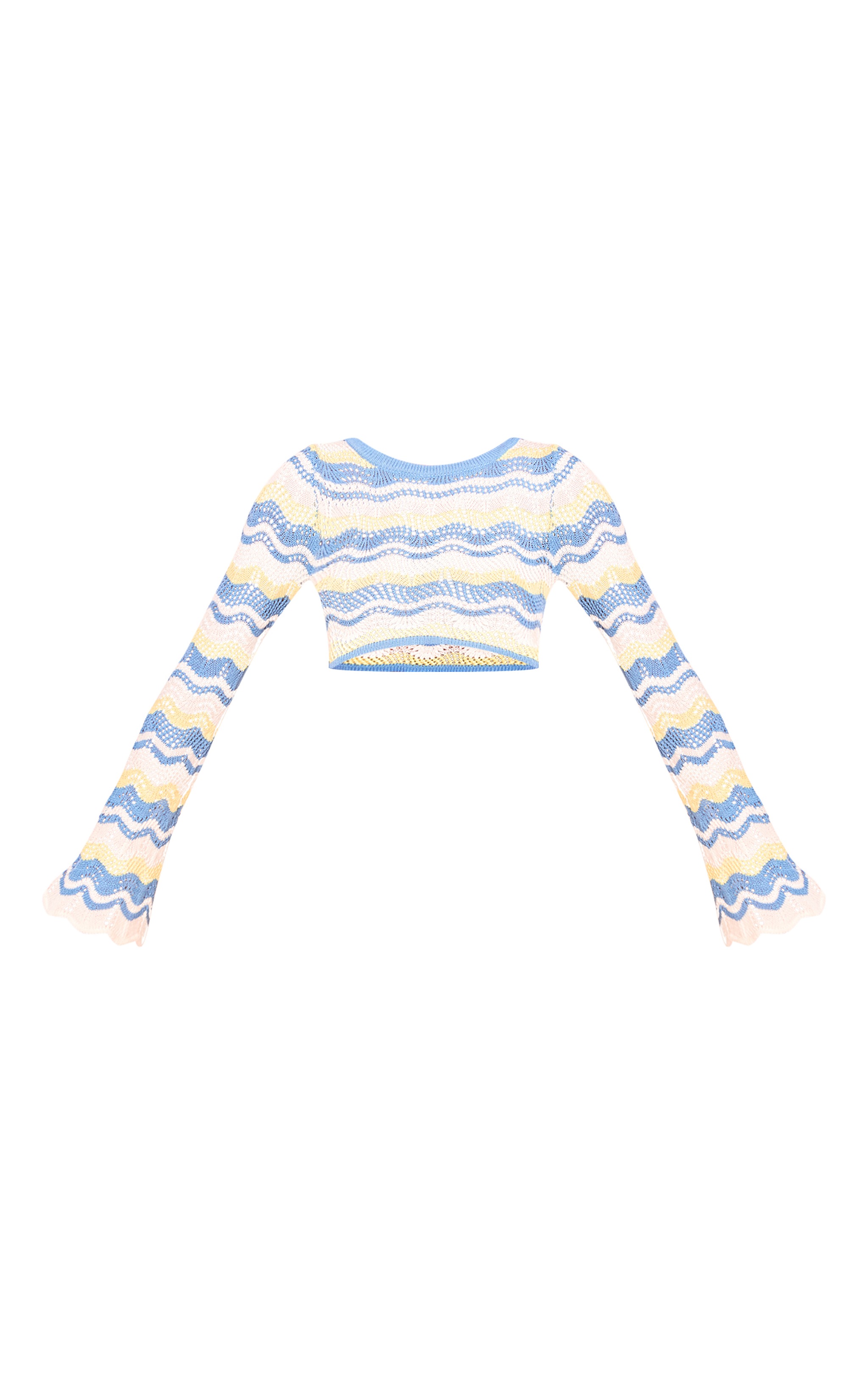 Tall Blue Open Knit Long Sleeve Crop Top image 5