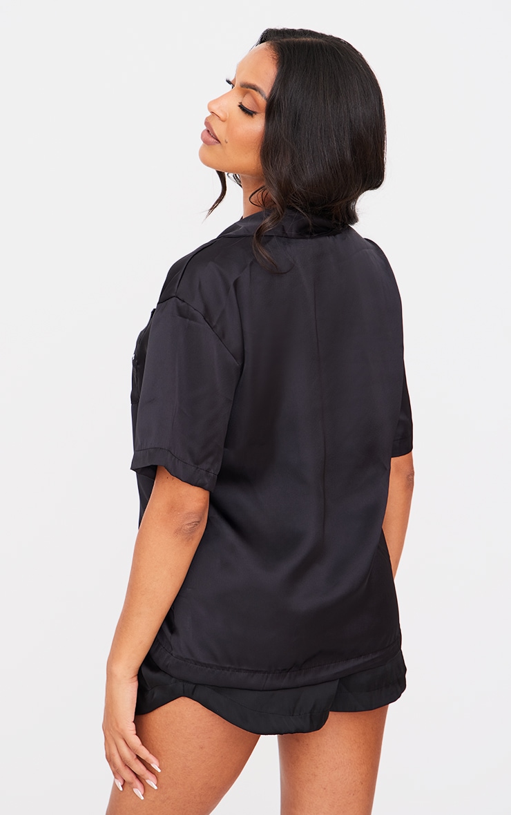 Maternity Black Embroidered Mama Satin Pyjama Short Set image 2