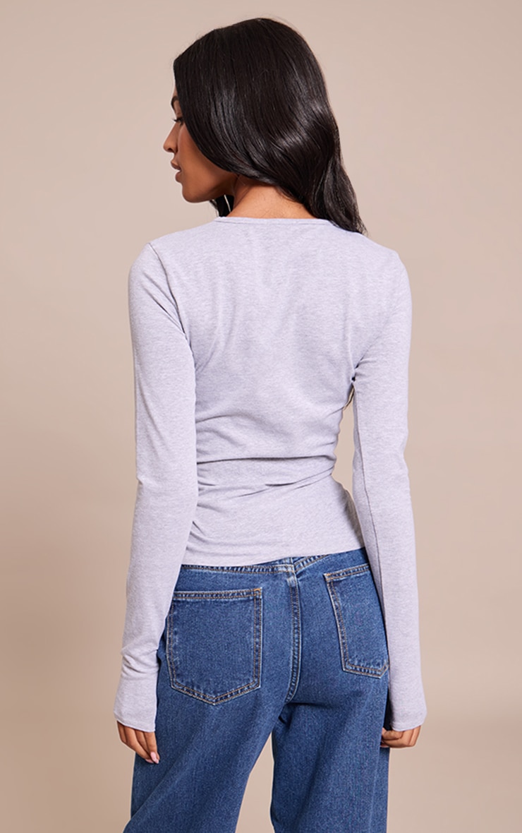 Tall Grey Marl Crew Neck Cotton Long Sleeve Top image 2