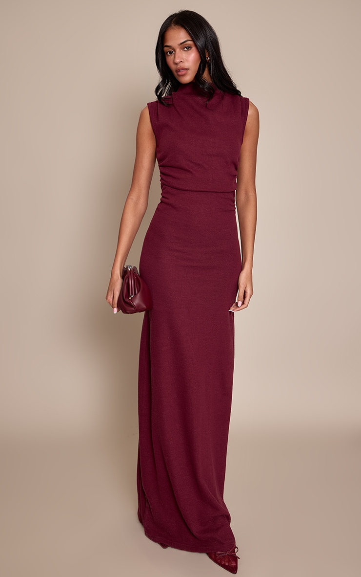 Tall Wine Soft Brushed Boat Neck Maxi Dress image 3