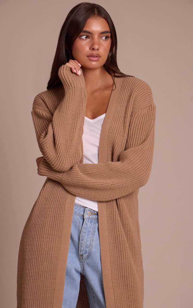 Taupe Maxi Knitted Cardigan image 4