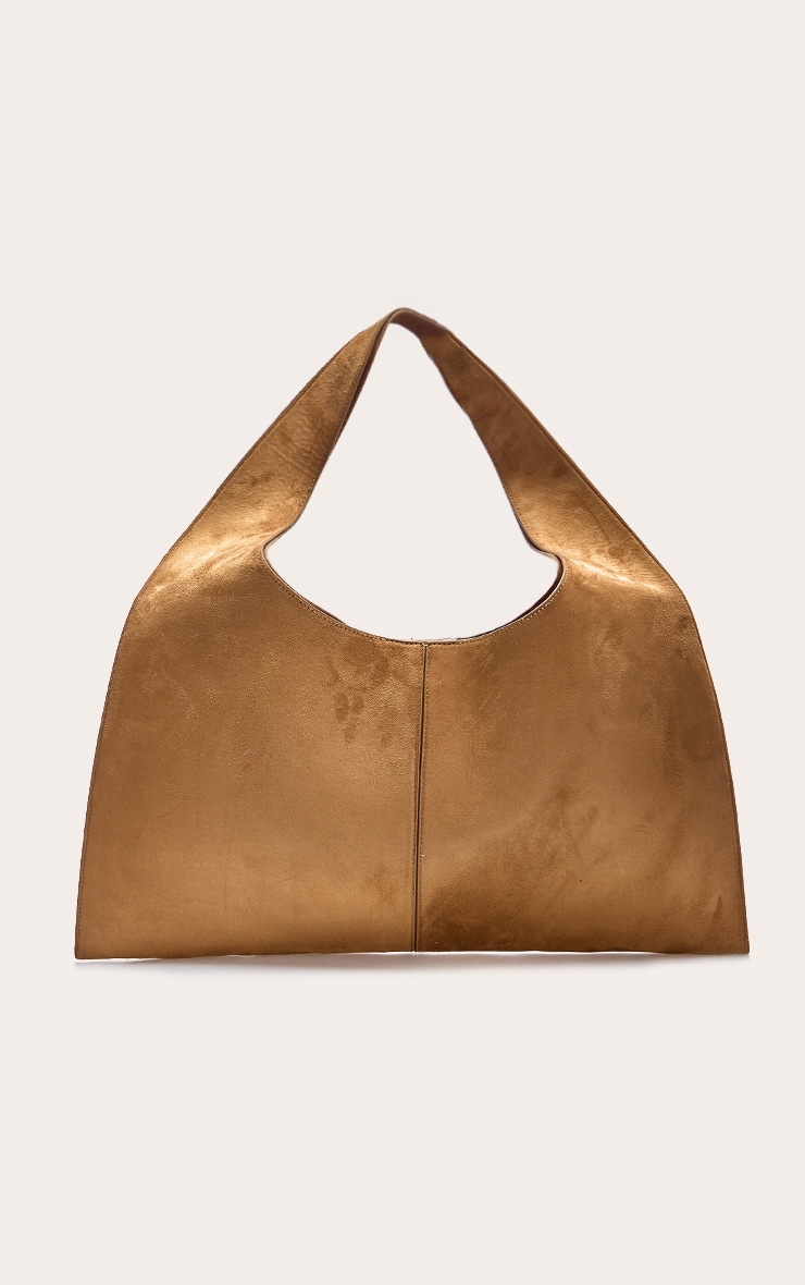 Tan Faux Suede Circle Handle Shoulder Bag image 2