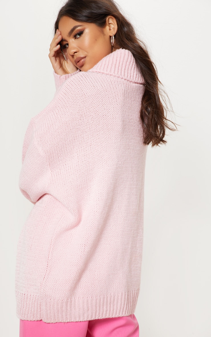 Pink High Neck Fluffy Knit Jumper Knitwear PrettyLittleThing