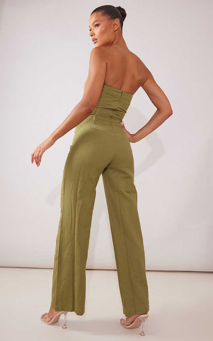 Khaki Linen Look Bandeau Tailored Jumpsuit image 2