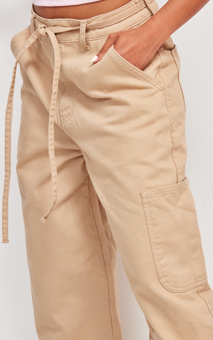 Taupe Tie Waistband Detail Wide Leg Jeans image 4