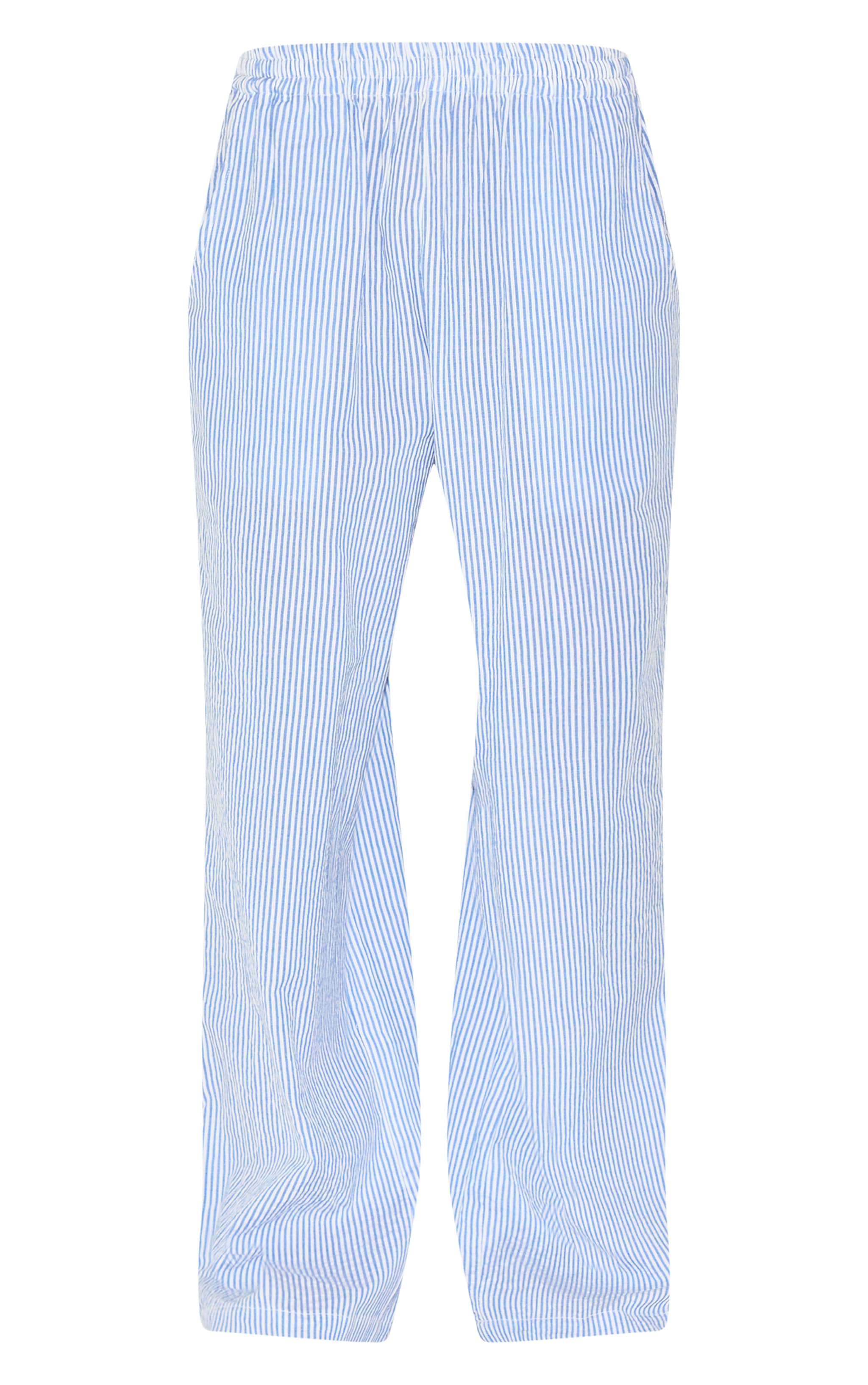 Blue Pinstripe Elasticated Waist Pants image 5