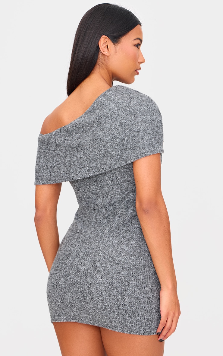 Charcoal Brushed Rib Asymmetric Bodycon Dress image 2