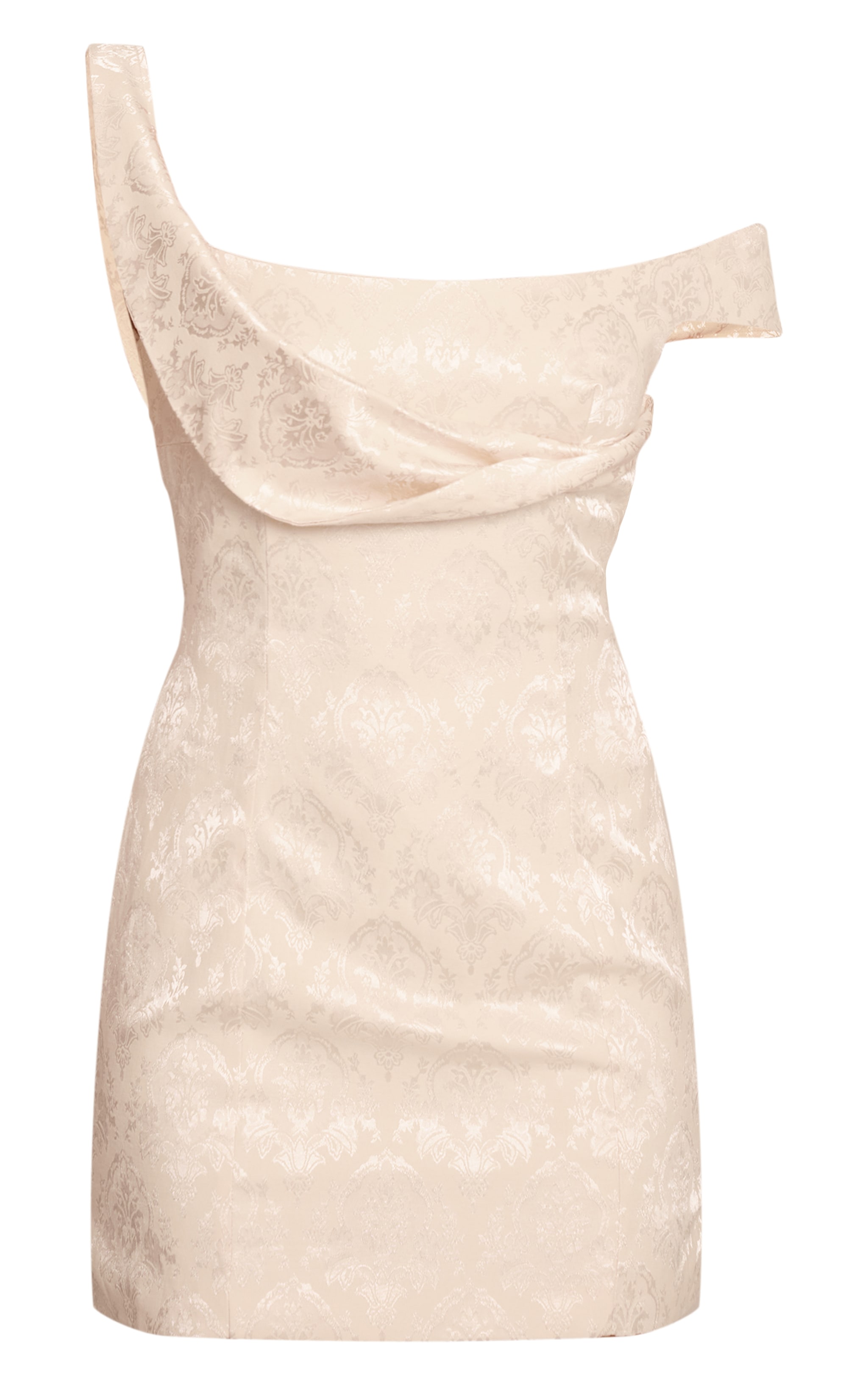 Cream Embroidered Jacquard Drape Mini Dress image 5