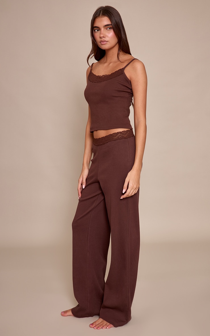 Chocolate Lace Trim Wide Leg Pant image 3