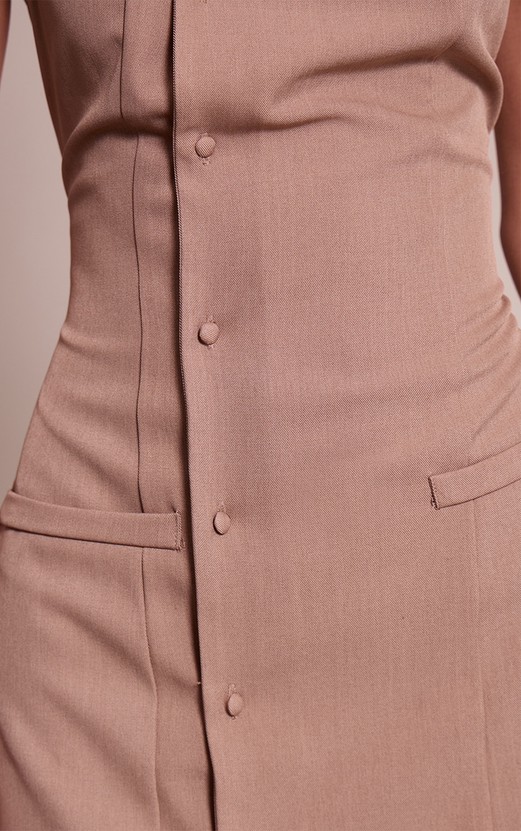 Taupe Tailored Asymmetric Button Down Shift Dress image 4