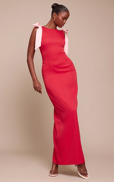 Red Woven Bow Detail Maxi Dress