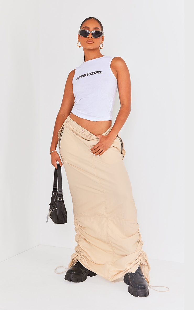 Ecru Ruched Hem Maxi Cargo Skirt image 1