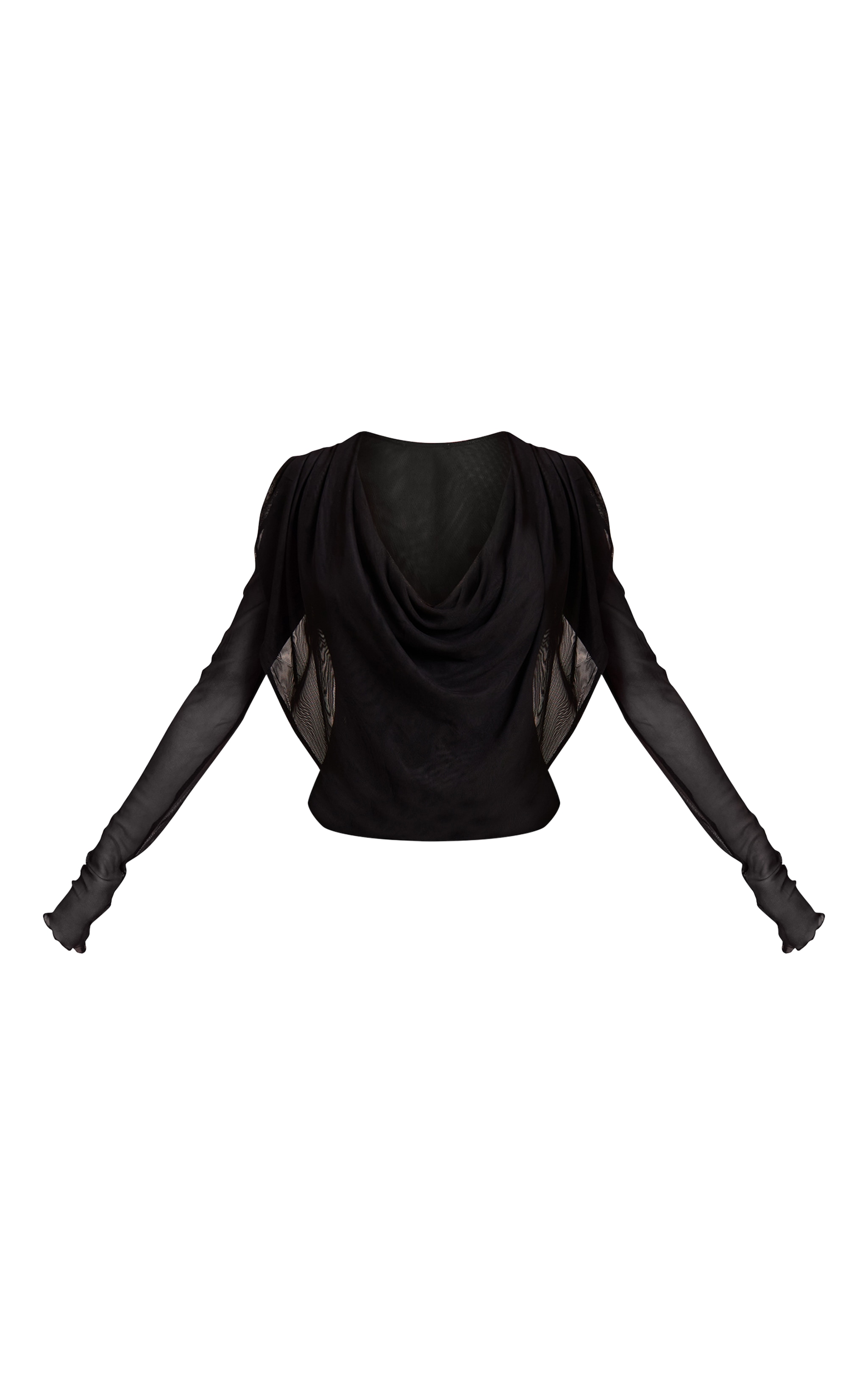 Black Mesh Cowl Long Sleeve Top  image 5