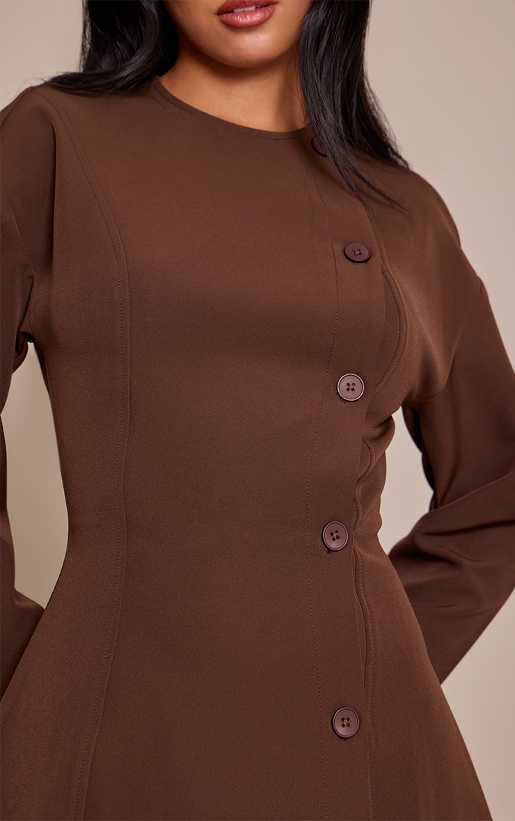 Chocolate Button Down Shift Blazer Dress image 4