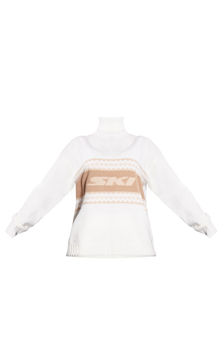 PRETTYLITTLETHING Mocha Fairisle Apres Ski Oversized Jumper image 5