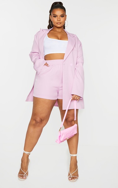 Plus Lilac Ruched Waist Suit Shorts