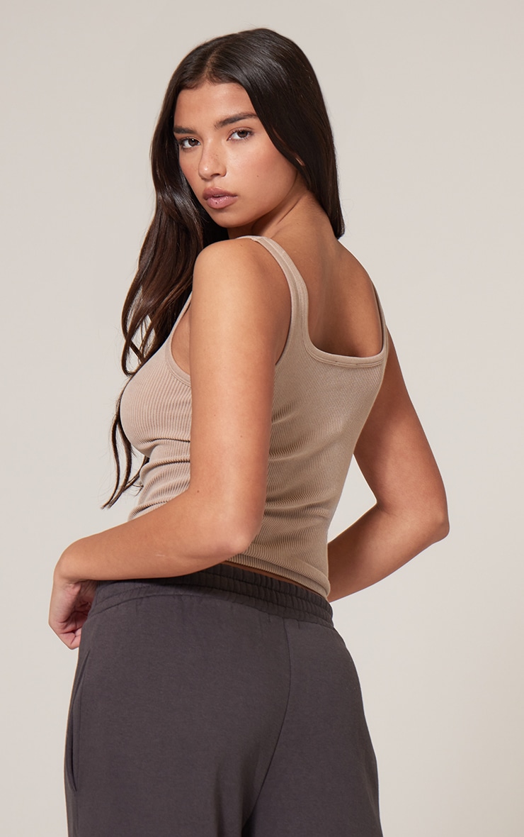 Stone Faded Contour Rib Scoop Neck Vest Top | Tops