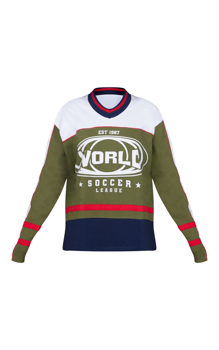 Olive World Soccer League Print Long Sleeve T Shirt image 5