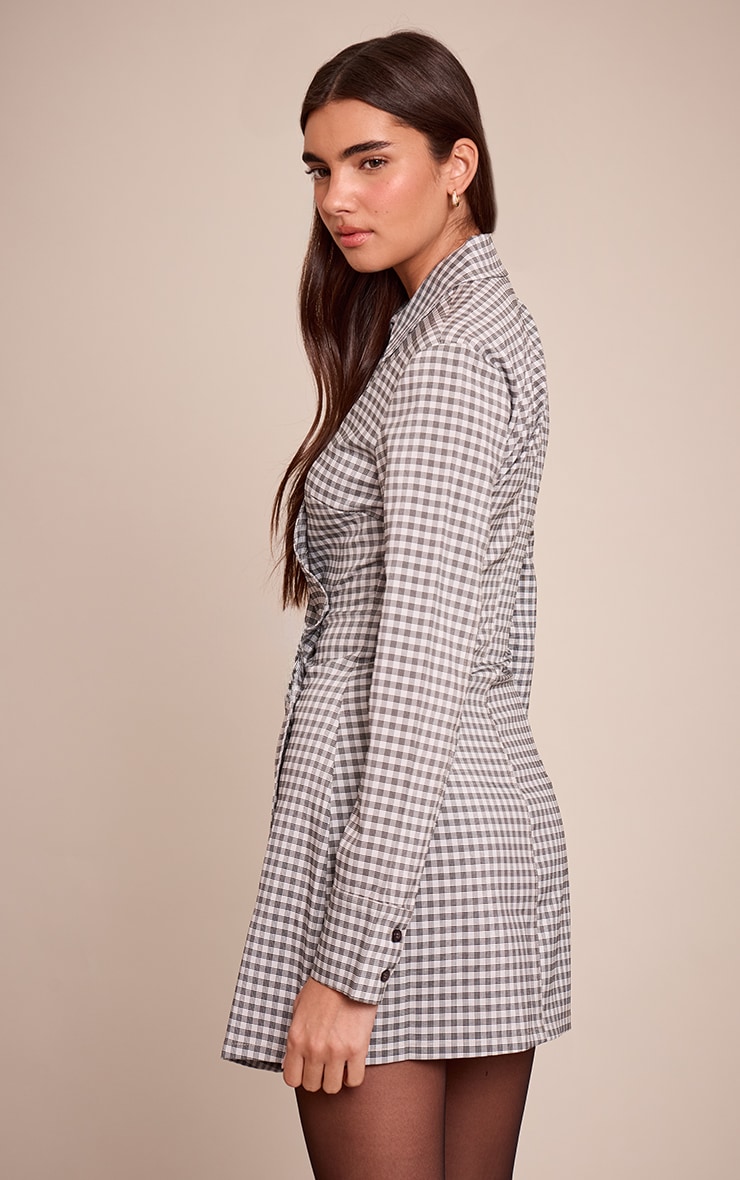 Grey Check Button Down Shirt Dress image 2