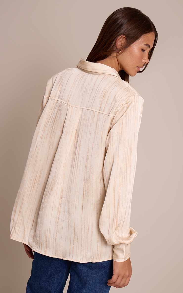 Cream Textured Satin Shoulder Pad Shirt image 2