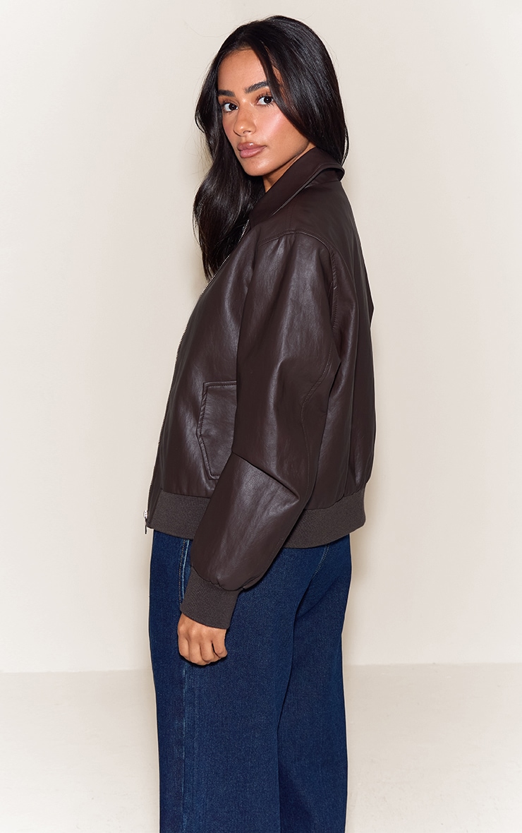 Petite Veste bomber en PU chocolat foncé image 2