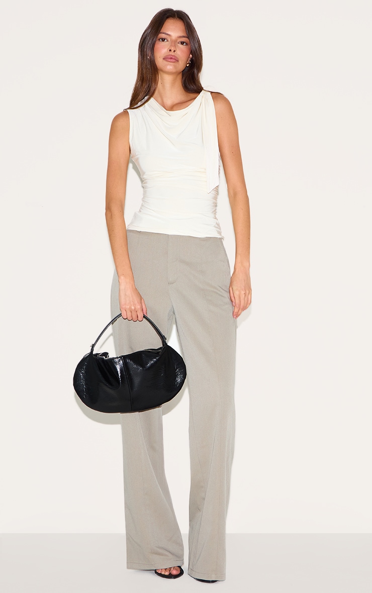 Almond Double Layer Slinky Shoulder Tie Detail Top image 3
