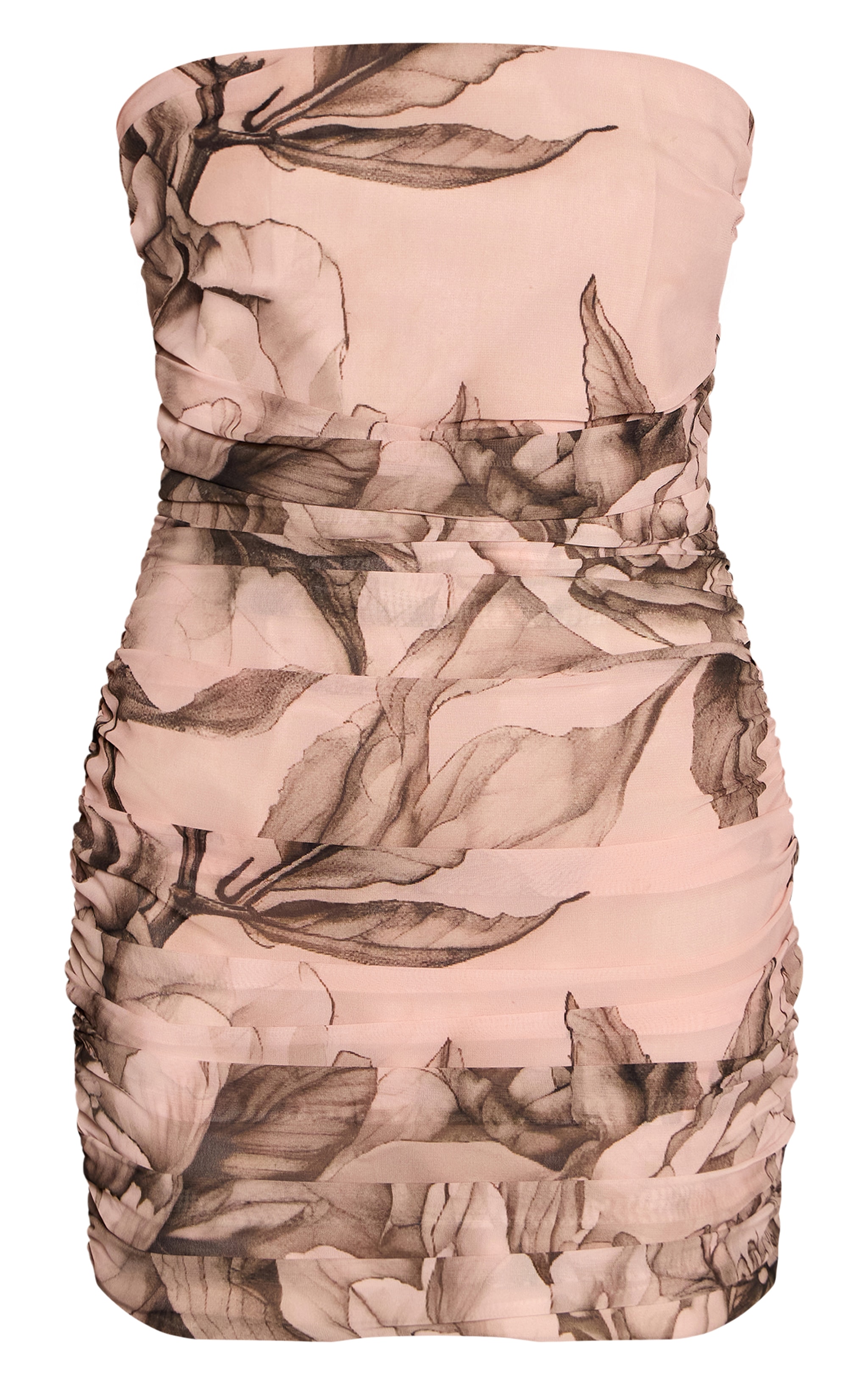 Nude Floral Print Chiffon Bodycon Dress image 5