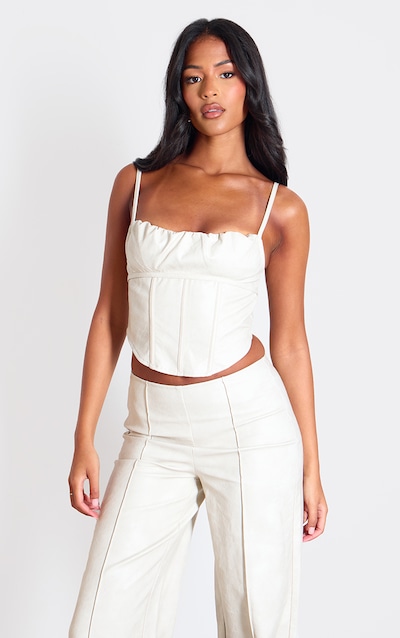 Tall Cream Faux Leather Boned Corset