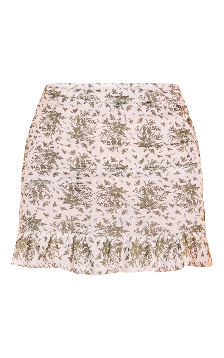 Sage Green Floral Printed Jersey Frill Hem Mini Skirt image 6