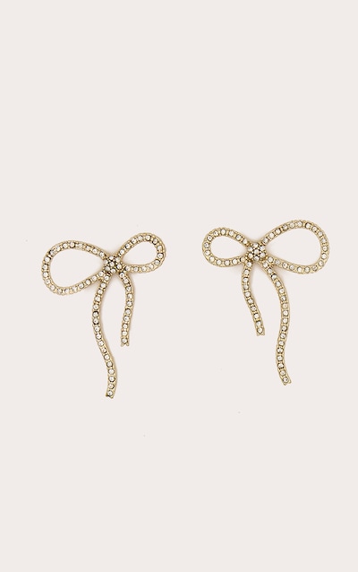 Boucles d'oreilles dorées à clous en forme de noeud strassé