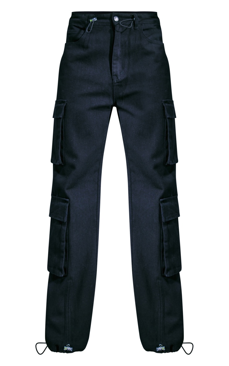 Black Cargo Pocket Toggle Hem Jeans image 5