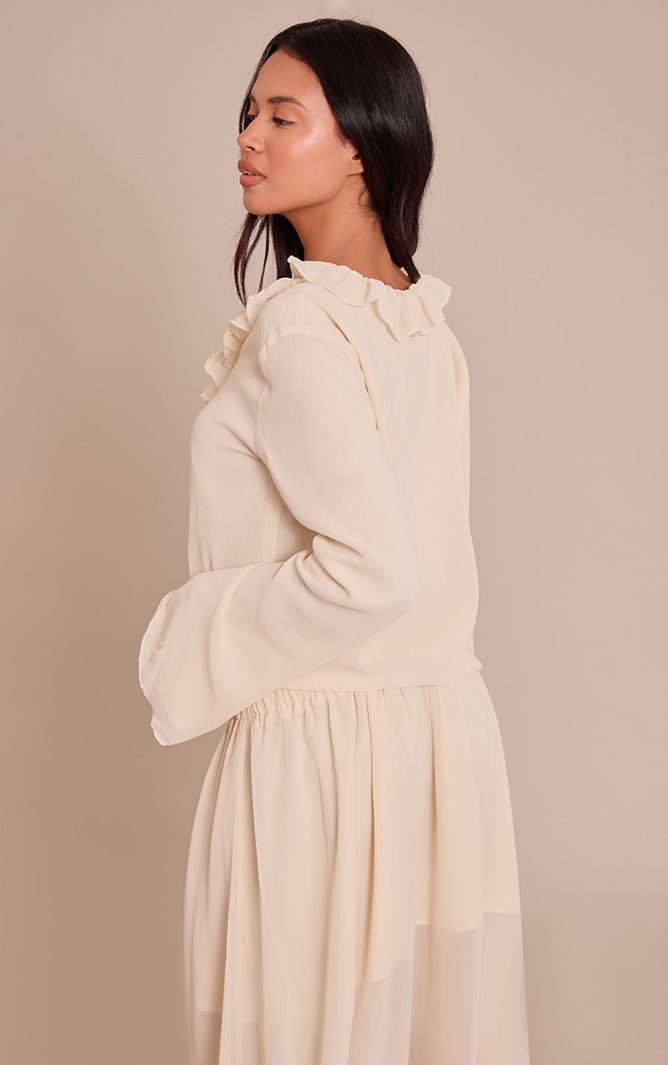 Cream Chiffon Frill Long Sleeve Top image 2
