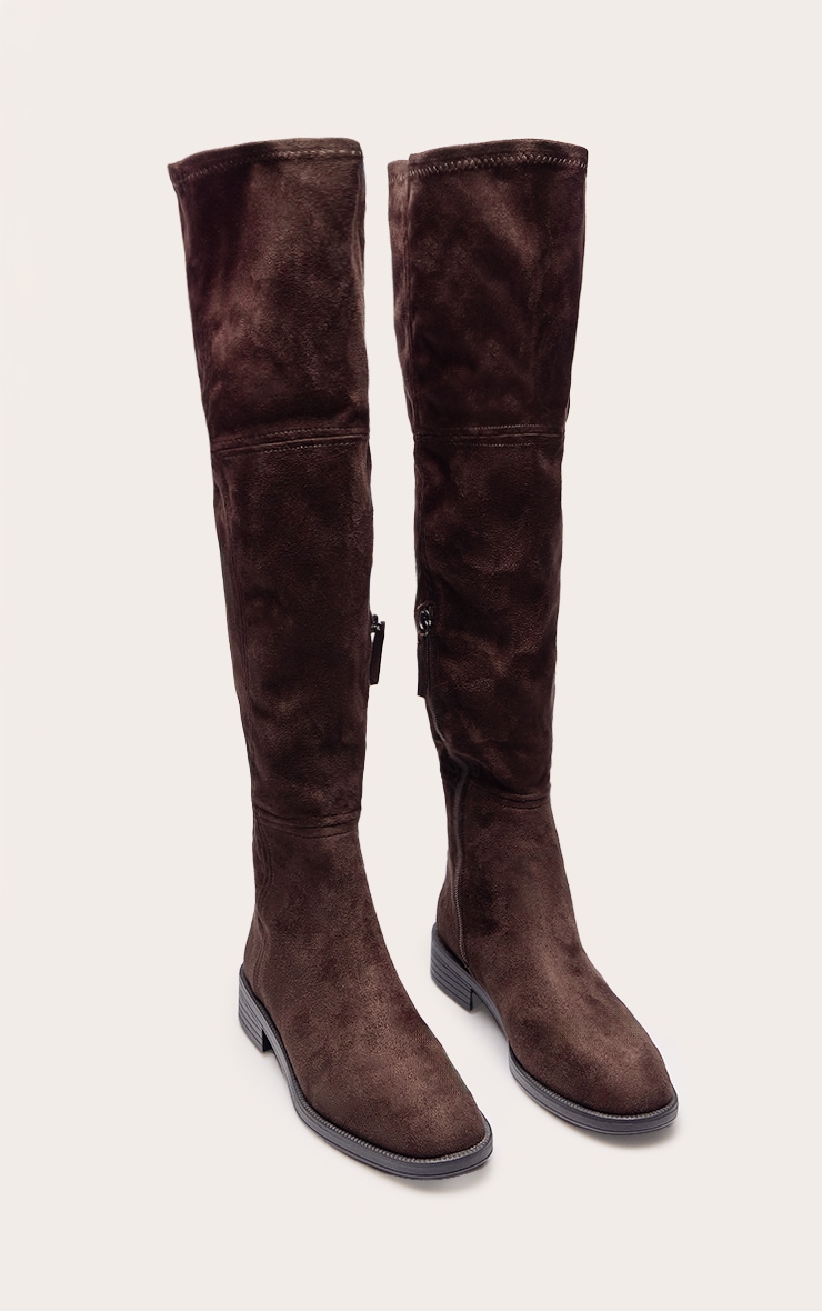 Chocolate Faux Suede Round Toe Riding Knee High Boot image 3