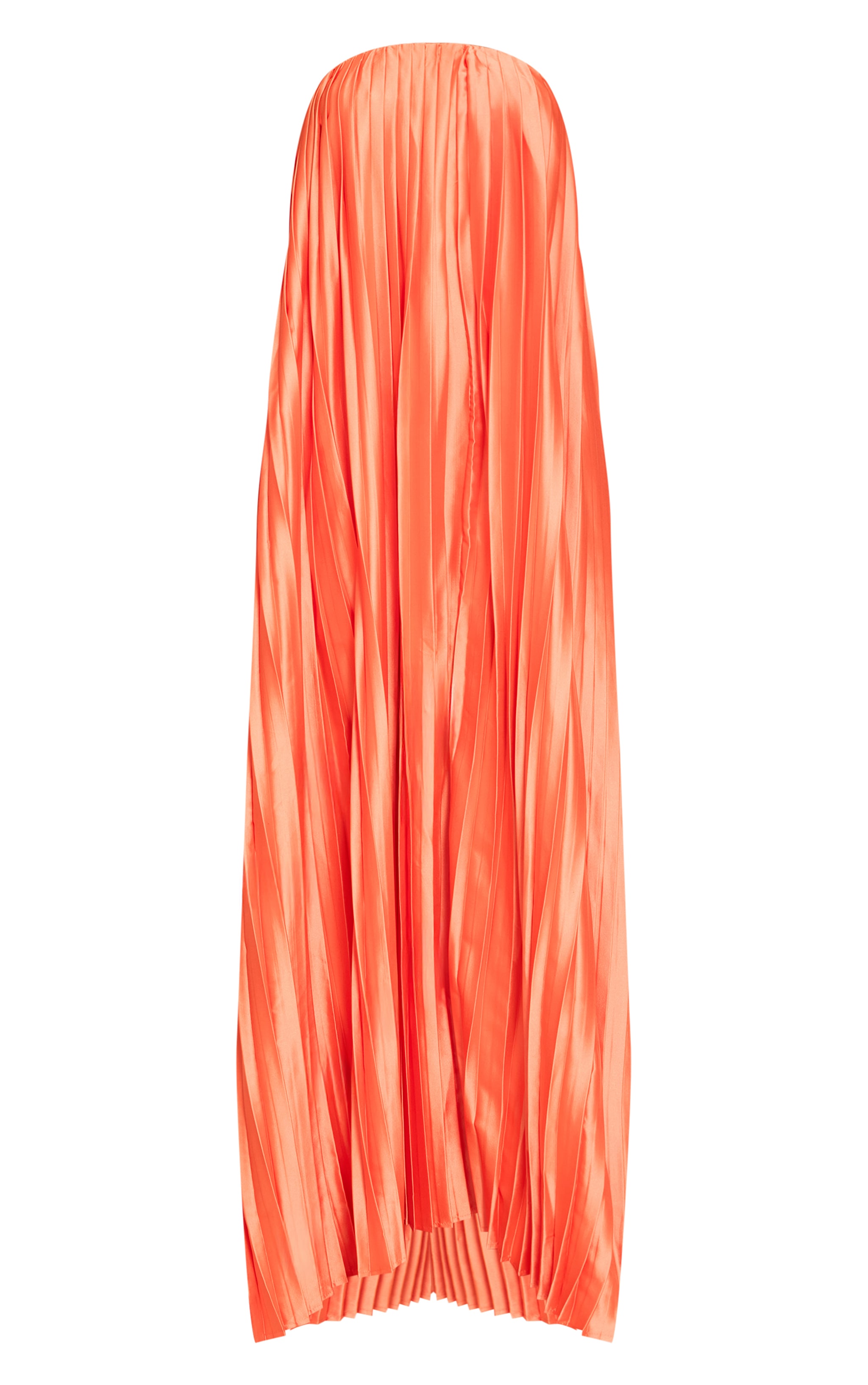  Bright Orange Pleated Satin Bandeau Maxi Dress image 5