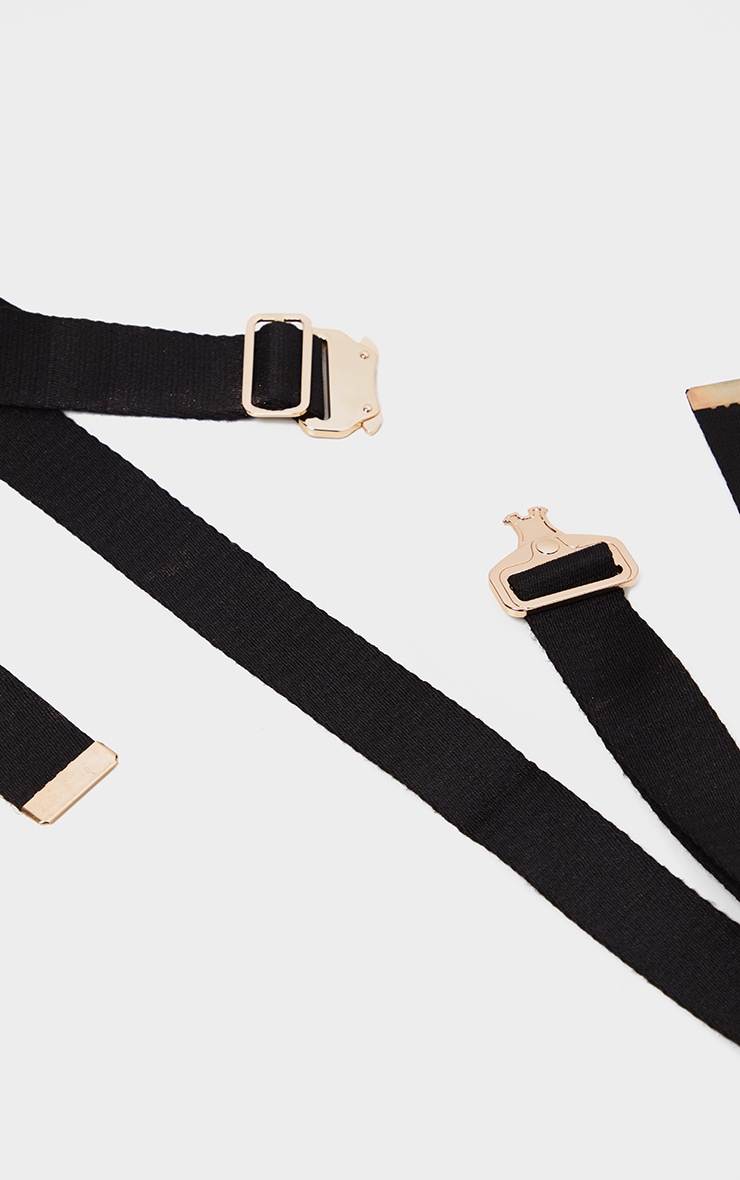 Black Woven Gold Buckle Tape Belt PrettyLittleThing