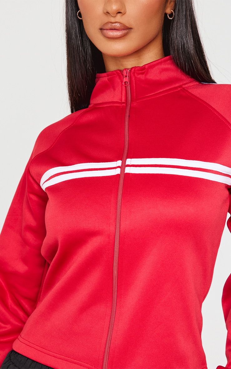 Petite Red Stripe Detail Zip Up Track Jacket image 4