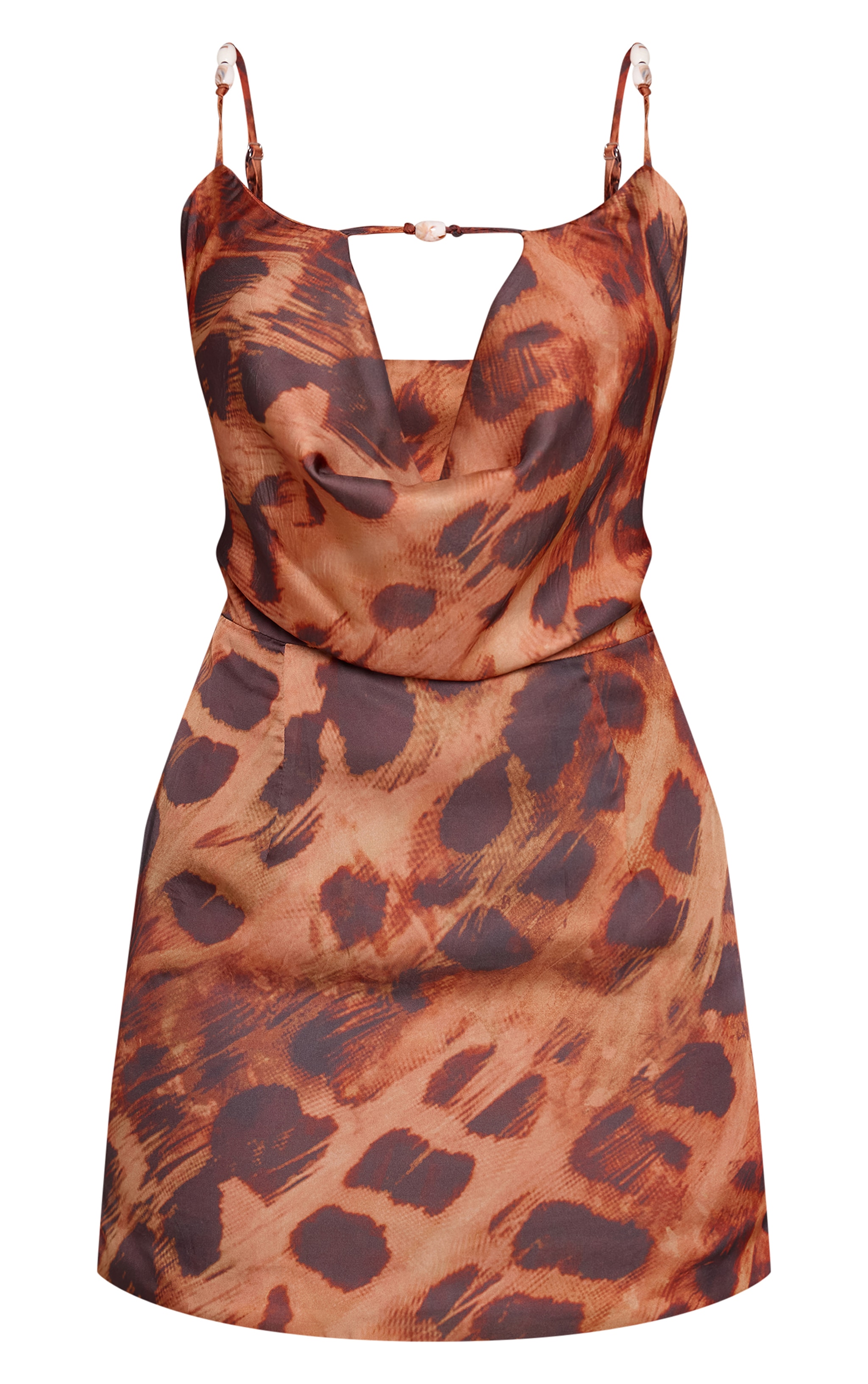 Brown Snake Cowl Neck Trim Detail Mini Dress image 5