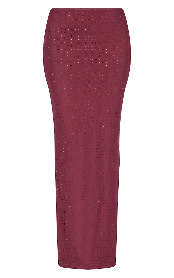 Burgundy Hot Fix Mesh Maxi Skirt