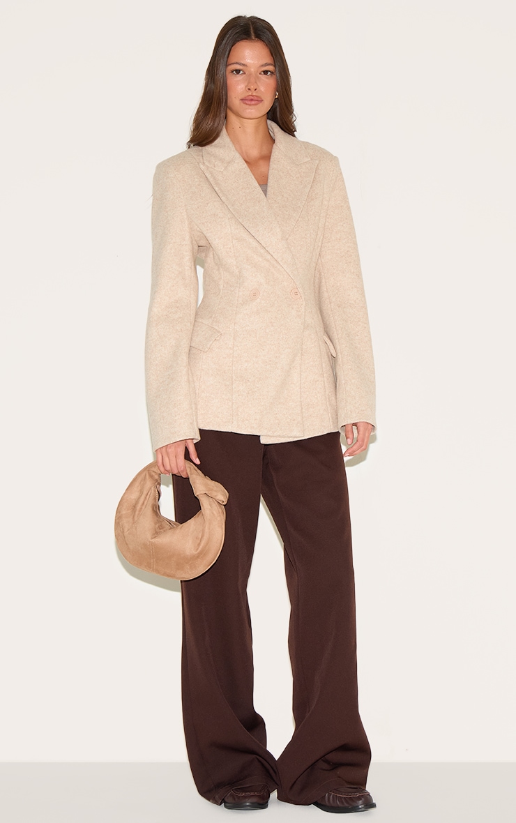 Taupe Double Breasted Asymmetric Wool Look Blazer image 3