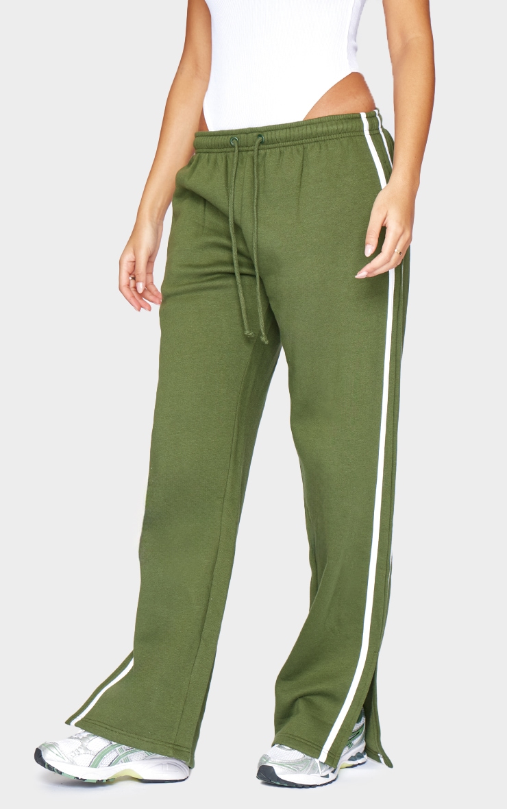 Tall Dark Khaki Double Stripe Split Hem Sweatpants image 2